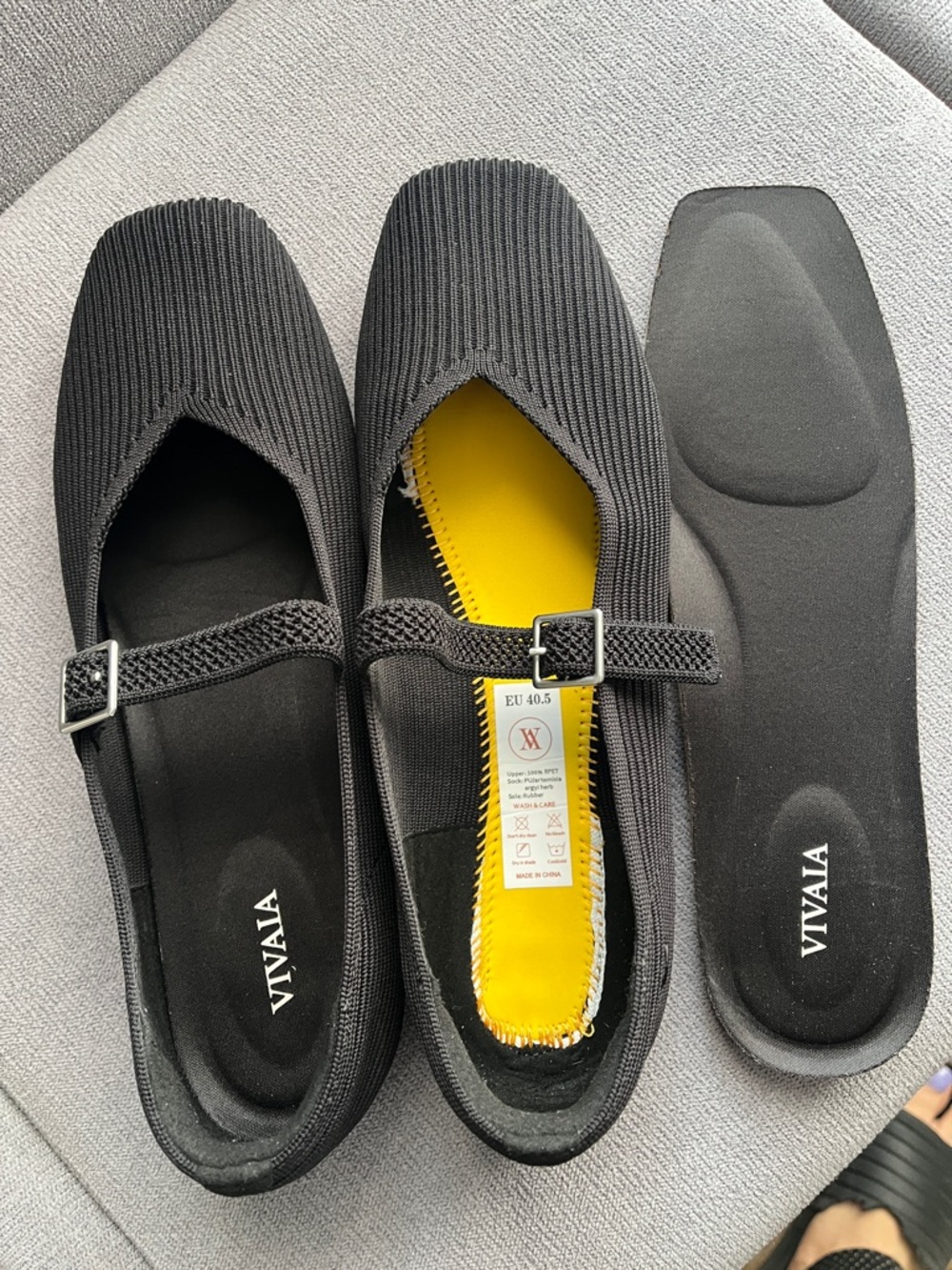 VIVAIA Black Knit Mary Jane Flats with Adjustable Strap 9-9.5 (40.5)